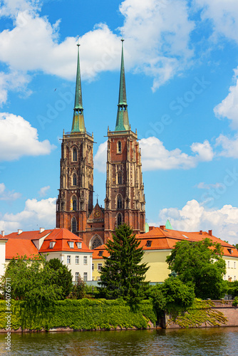 Cathedral of st. John the Baptist (aka Katedra sw. Jana Chrzciciela) and Archbishop's Palace on Ostrow Tumski, historic old town quarter in Wroclaw, Poland