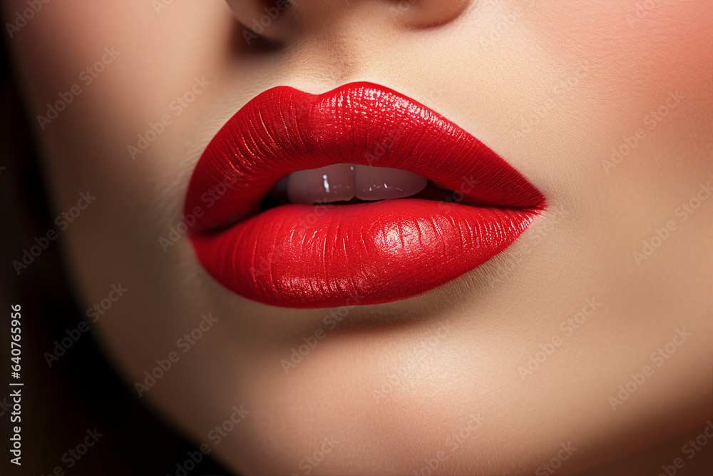Close up of lips with bright lipstick Beautiful woman face make up cosmetics AI generative picture Close up of lips with bright lipstick Beautiful woman face make up cosmetics AI generative picture