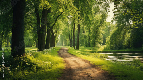 Beautiful summer landscape with green foliage in the park © Veniamin Kraskov
