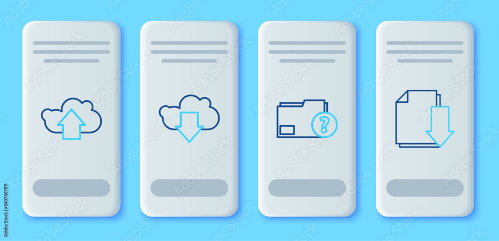 Set line Cloud download, Unknown document folder, upload and Document with icon. Vector Set line Cloud download, Unknown document folder, upload and Document with icon. Vector