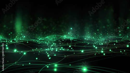 Green connectiong dots wave technology background. Generative AI