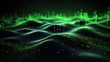 Green connectiong dots wave technology background. Generative AI