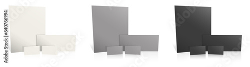 Three promotional paper blank template white, grey and black for presentation layouts and design.