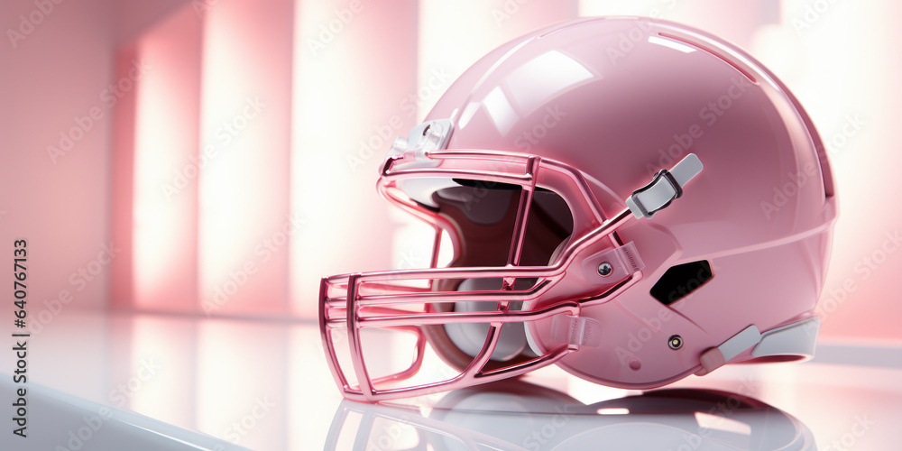 Pink american football helmet side view on a pink background. Futuristic sport concept. Pink american football helmet side view on a pink background. Futuristic sport concept.