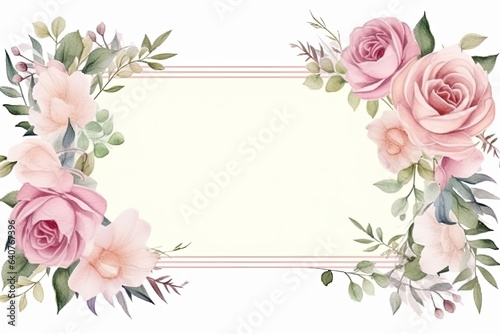 Water Color Pastel Flower and bloom, Wedding decorative perfect rectangle frame border, Generative AI