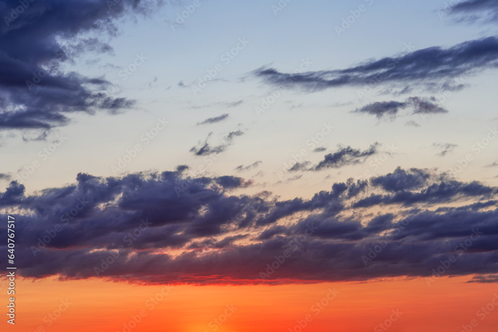 Colorful sky at sunset, blue orange color sunset sky, sky and nature background