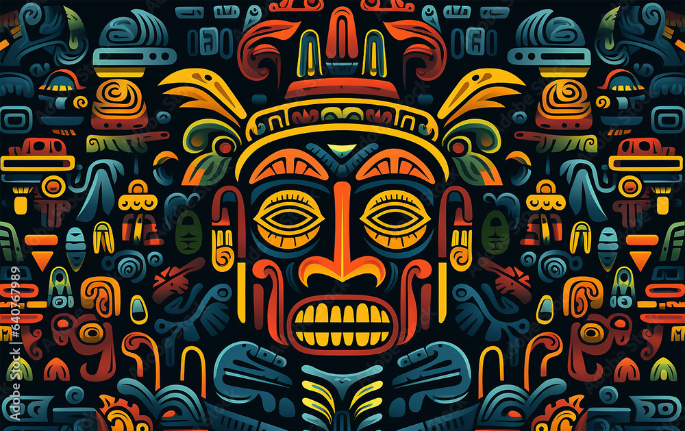 Totem  pattern. Colorful illustration. Tribal mask. Hispanic Heritage Month.   