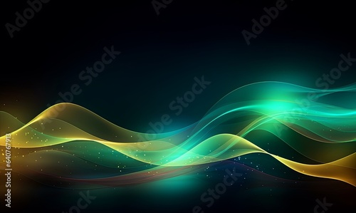 abstract futuristic background with gold green blue glowing neon moving high speed wave lines and bokeh lights. Data transfer concept Fantastic wallpaper, Generative AI