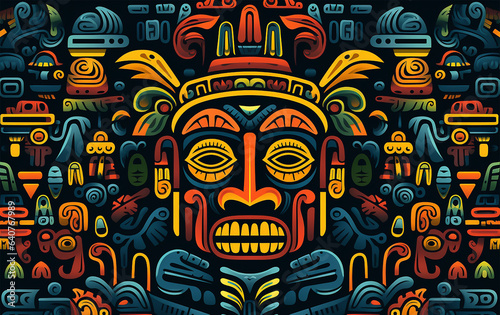 Totem  pattern. Colorful illustration. Tribal mask. Hispanic Heritage Month.   