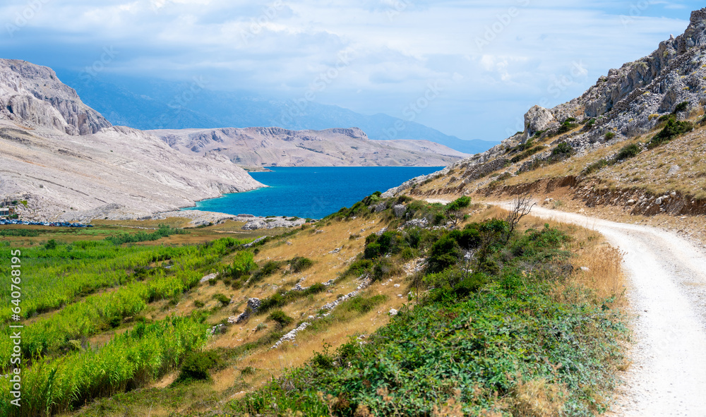 view on famous beach Rucica in Metajna on Pag island in Croatia