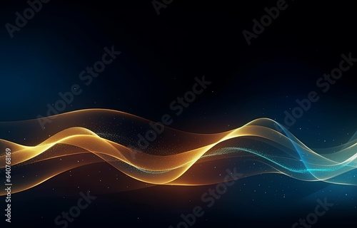 abstract futuristic background with gold blue glowing neon moving high speed wave lines and bokeh lights. Data transfer concept Fantastic wallpaper, Generative AI