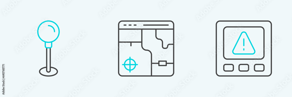 Set line Gps device error, Push pin and Infographic of city map icon. Vector