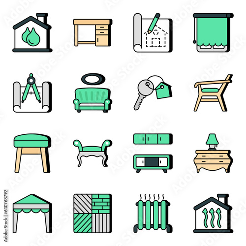 Pack of Furniture and Interior Decoration Flat Icons

