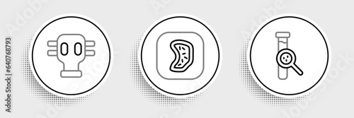 Set line Test tube and flask, Gas mask and Bacteria icon. Vector