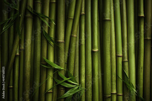 Green tone bamboo plank fence texture. Bamboo raft. AI generated