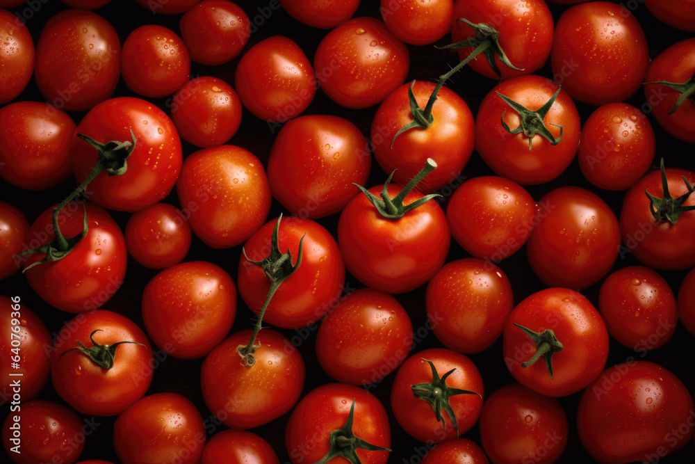 Fresh ripe red tomatoes. Food background. Generative AI