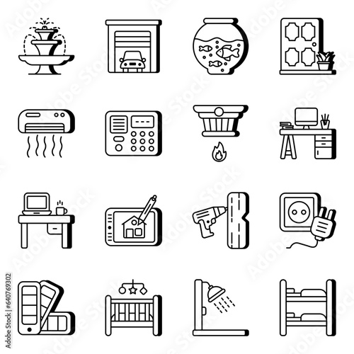 Pack of Home Accessories Linear Icons

