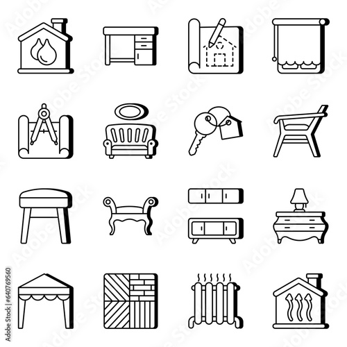 Pack of Furniture and Interior Decoration Linear Icons

