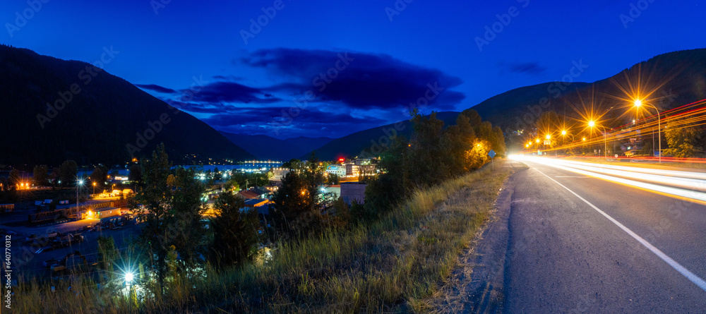 town in the mountains at night