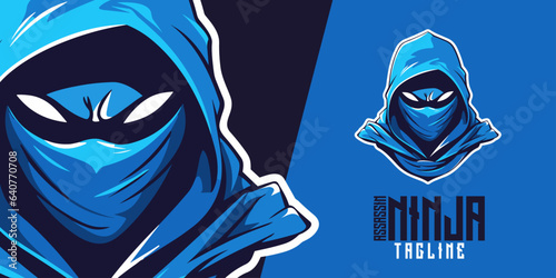 Blue Ninja Assassin Illustrated: Logo, Mascot, Illustration, Vector Graphic for Sport and E-Sport Gaming Teams, Lethal Mascot Head
