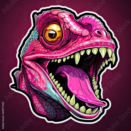 Dinosaur sticker on pink background