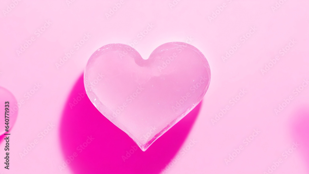 Heart shaped ice cube on a pink background. Concept of love and romance. Valentine's day