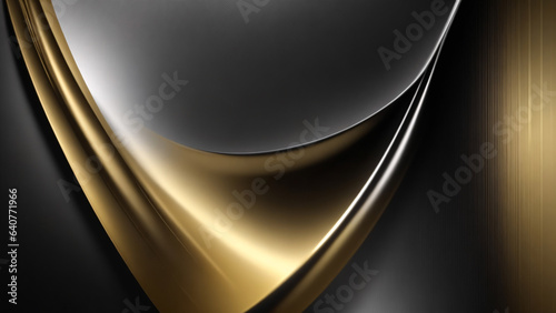 Black silver and gold metallic wavy background. 3d render illustration.