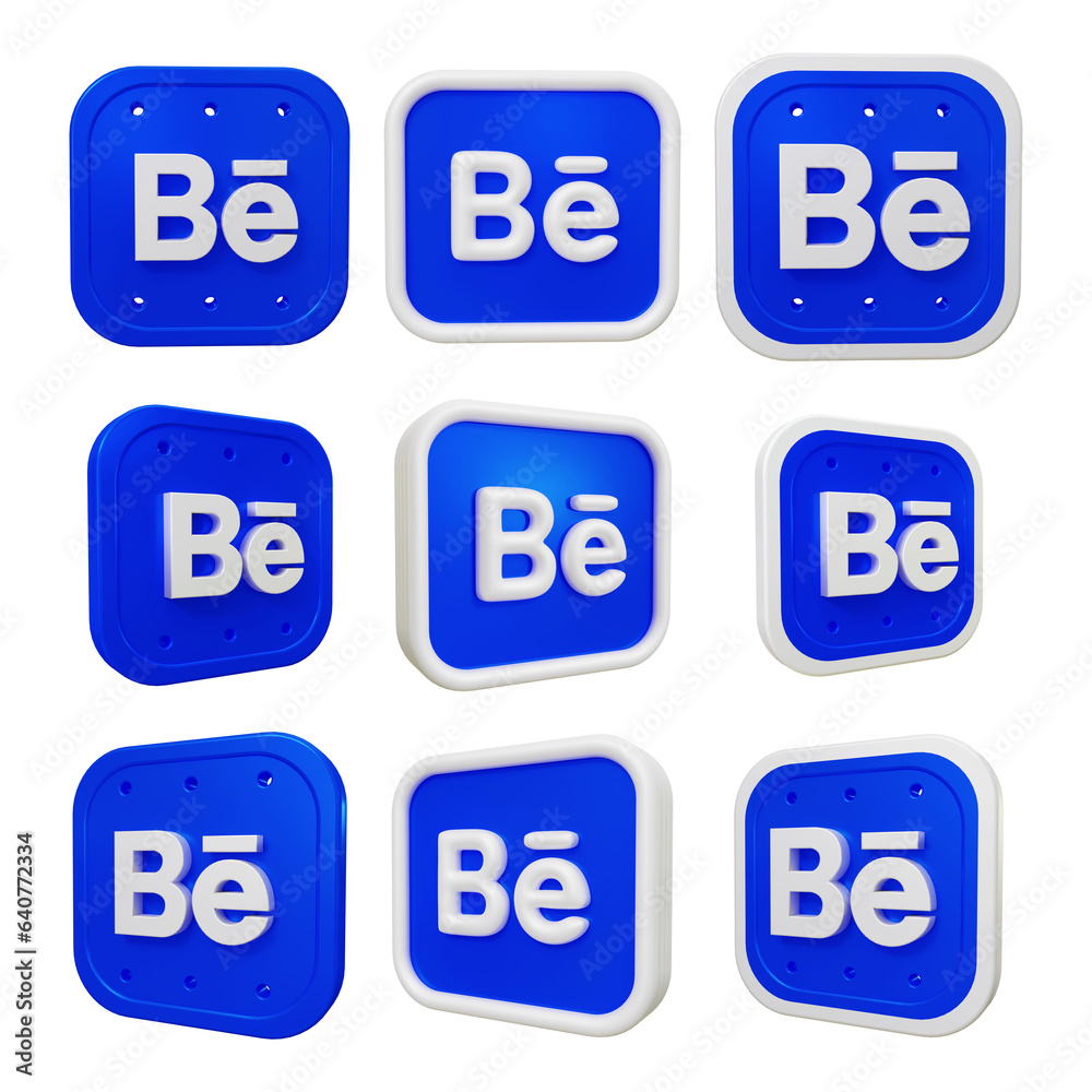 Set of behance icons in 3d rendering isolated on transparent background ...