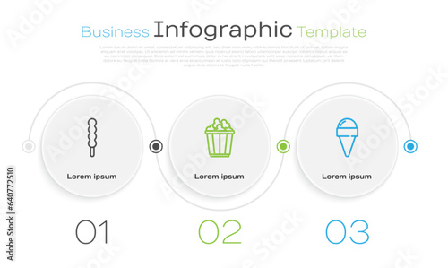 Set line Lollipop, Popcorn in box and Ice cream waffle cone. Business infographic template. Vector