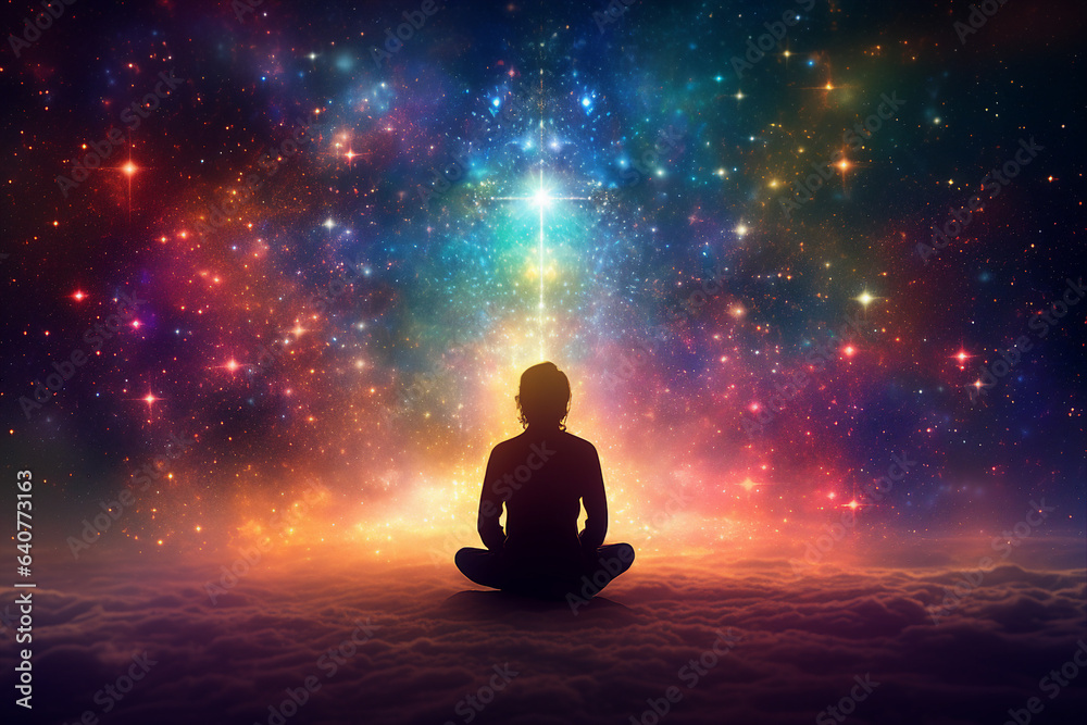 Generative ai collage image picture of human practice mind soul healing exercise reach aura spirituality Generative ai collage image picture of human practice mind soul healing exercise reach aura spirituality