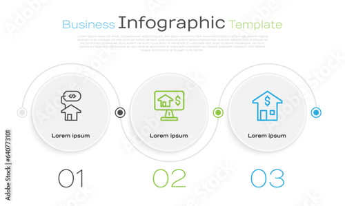 Set line House with dollar, Online real estate and . Business infographic template. Vector