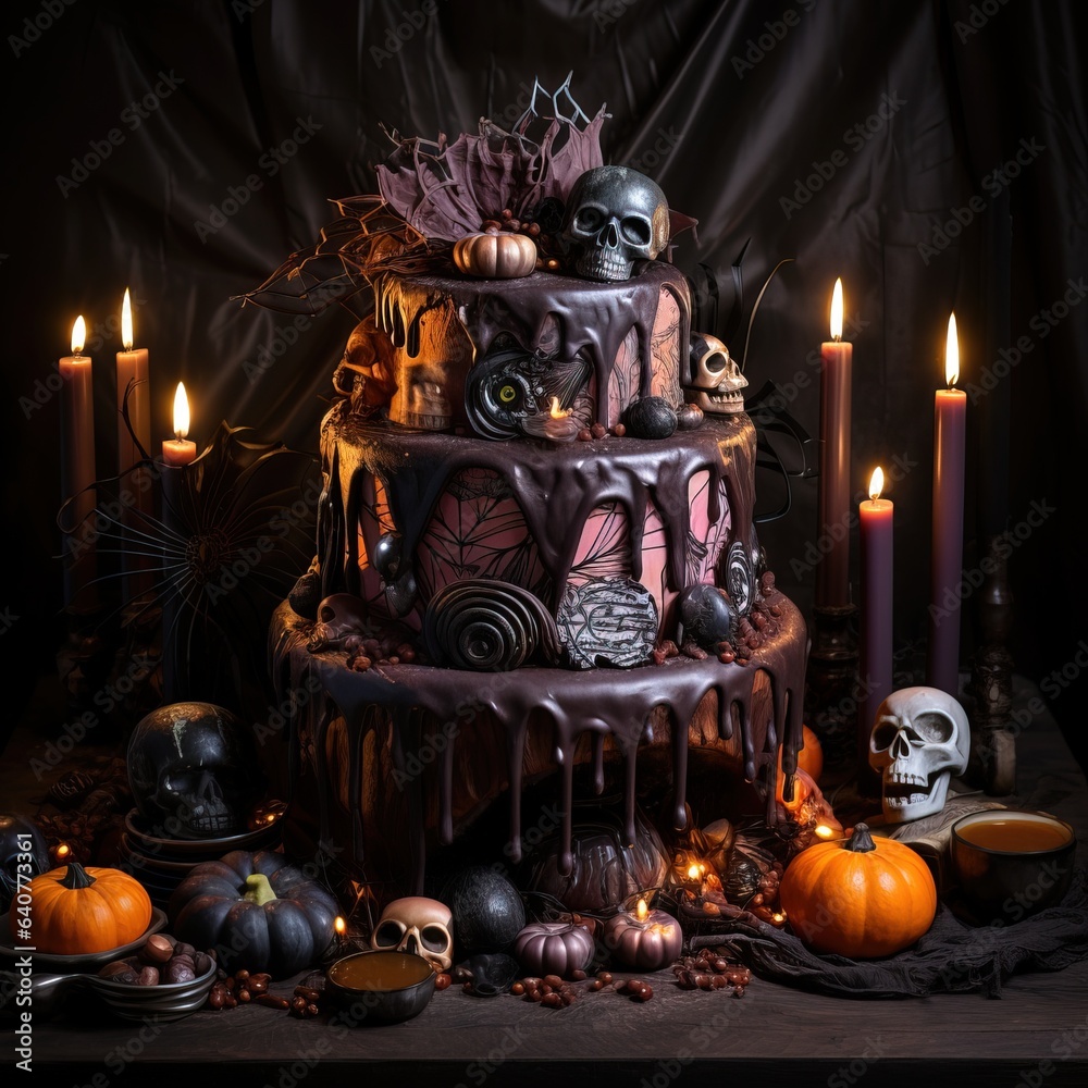 Halloween Cake on a Scary Background. Halloween Event. Halloween Cake on a Scary Background. Halloween Event.