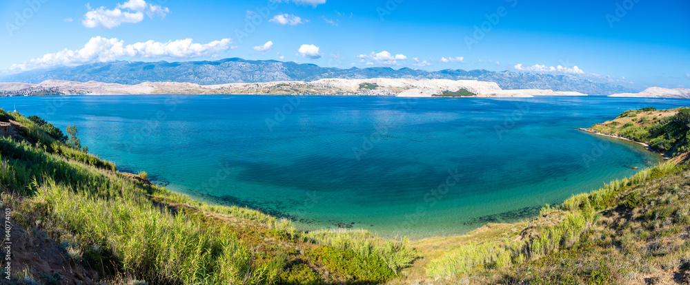 panoramic view on blue bay in Bosana on Pag island in Croatia
