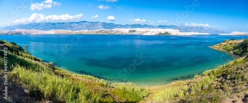 Obraz na płótnie panoramic view on blue bay in Bosana on Pag island in Croatia w salonie