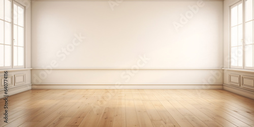 empty white room with wooden floor interior for product presentation