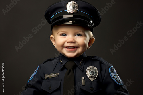 Generative ai collage photo of adorable baby in police uniform future policeman for fighting criminals