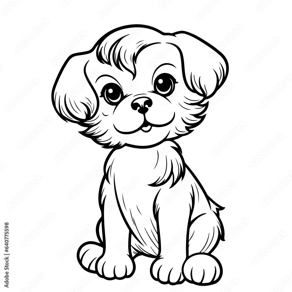 Dog Character Vector, Coloring Book Page with Dog, Coloring page