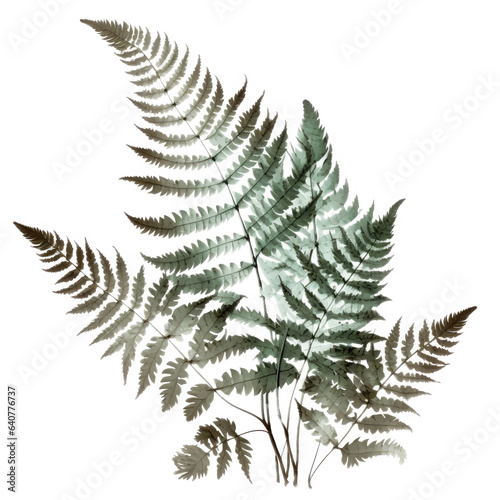 Ai Generated Art Watercolor Abstract Fern Leaves against White Background in Pastel Sage Green Colors