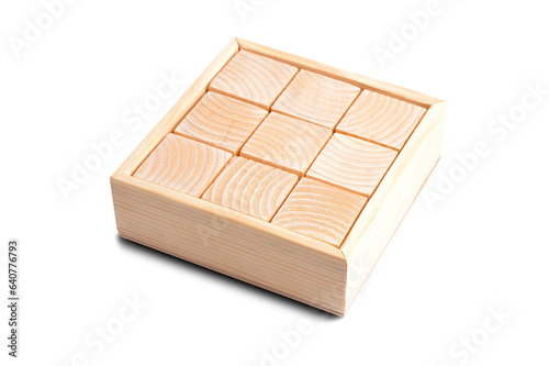 Wooden cubes in a box on a transparent background.