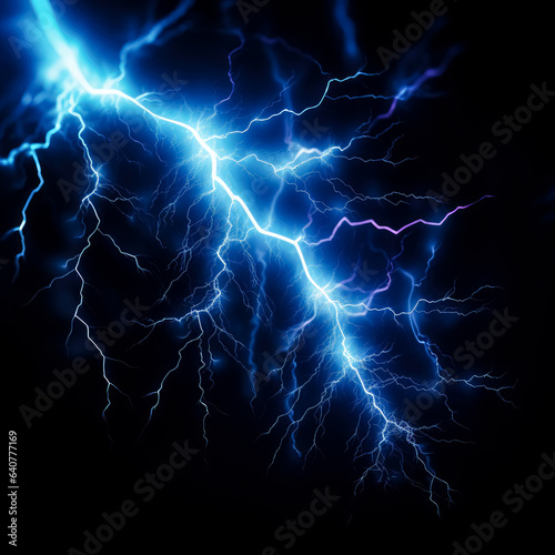 Lightning bolts on black background, in the style of light black and dark azure, dark gothic, electric