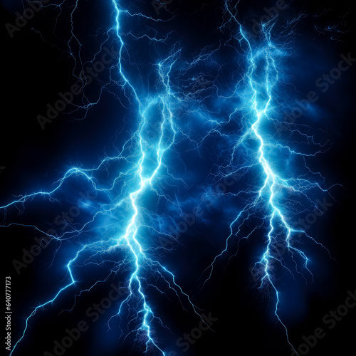 Lightning bolts on black background, in the style of light black and dark azure, dark gothic, electric © Saulo Collado