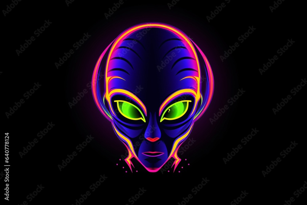 A graphic neon sticker of an alien face A graphic neon sticker of an alien face