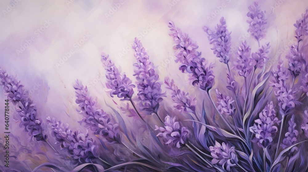 Naklejka premium a painting of purple flowers in a field of lavenders. generative ai