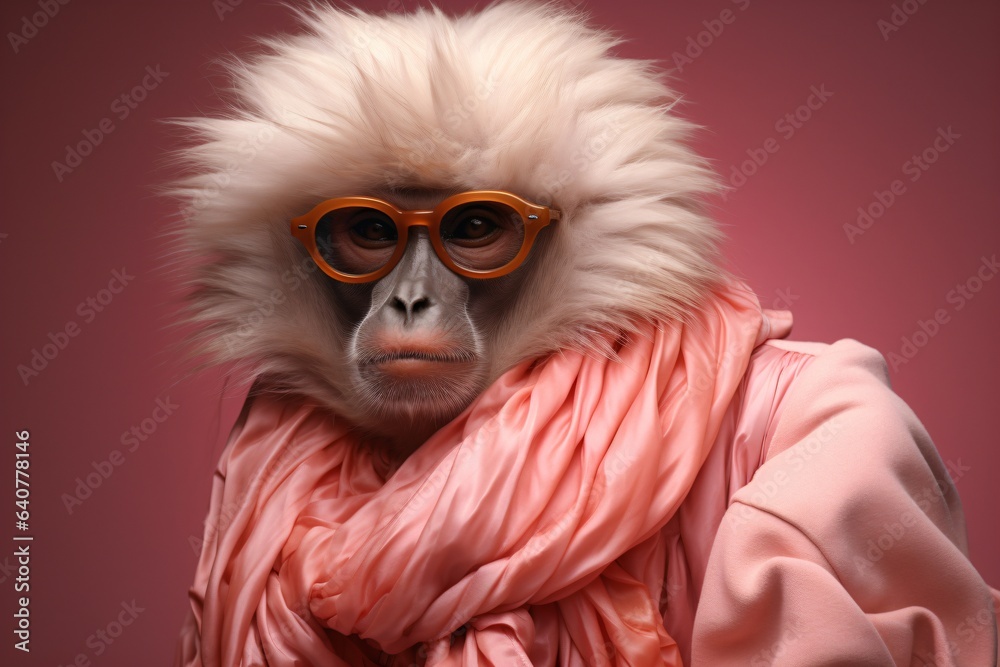 Fototapeta premium Funny animal monkey fashion model wearing a modern outfit