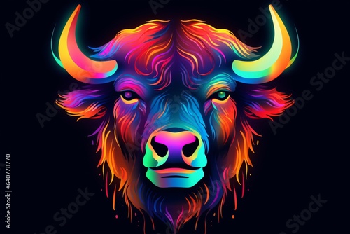 Radiant neon graphic icon of a bull