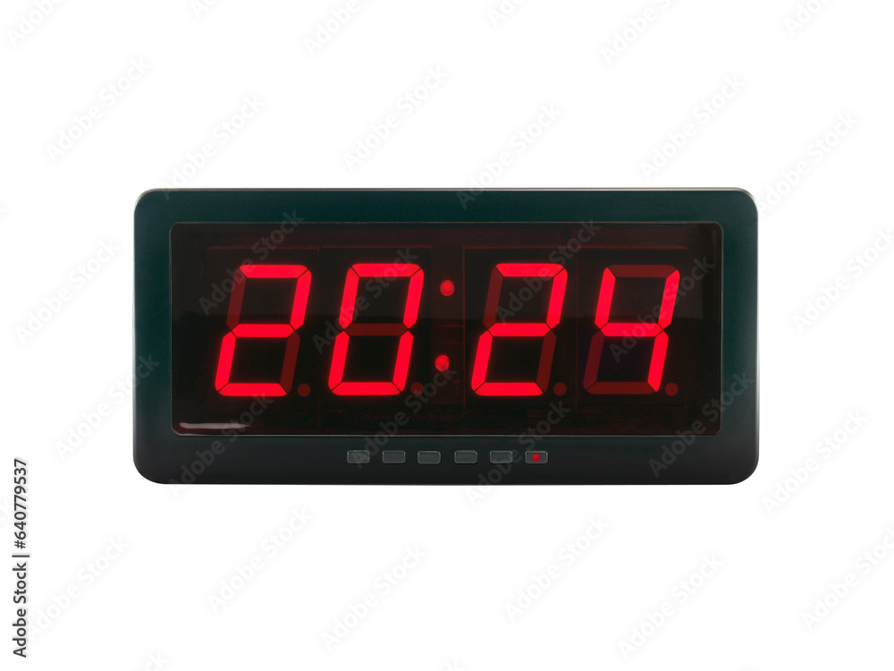 number 2024 illuminated on electric alarm clock display isolated on transparent, time for new year countdown number 2024 illuminated on electric alarm clock display isolated on transparent, time for new year countdown