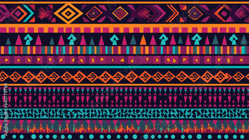 Ethnic vector various strips motifs in different color. Seamless pattern
