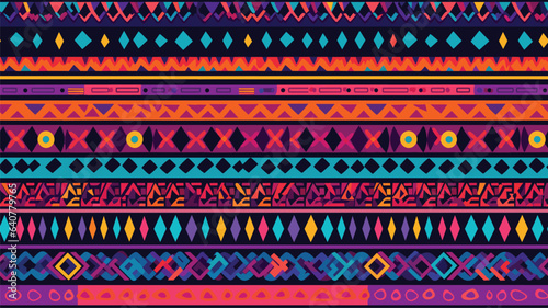 Ethnic vector various strips motifs in different color. Seamless pattern
