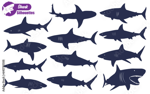 sea animal Shark silhouettes Vector illustration