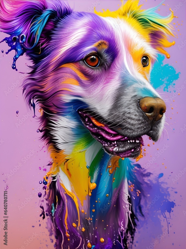 Color splash style dog portrait. AI generated illustration